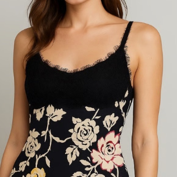 Diane von Furstenberg Olivette Silk Floral Slip Dress 10 Lace Trim Midi Coquette - Picture 3 of 16